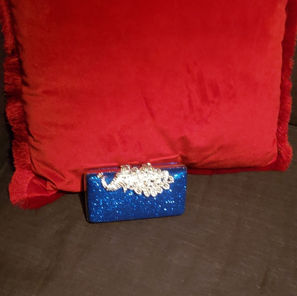 Blue Mesh and Rhinestone Cocktail Clutch